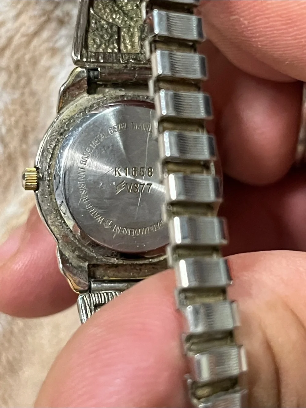 Gitano Silver-Tone Watch with Iridescent Blue-Green Abalone Dial